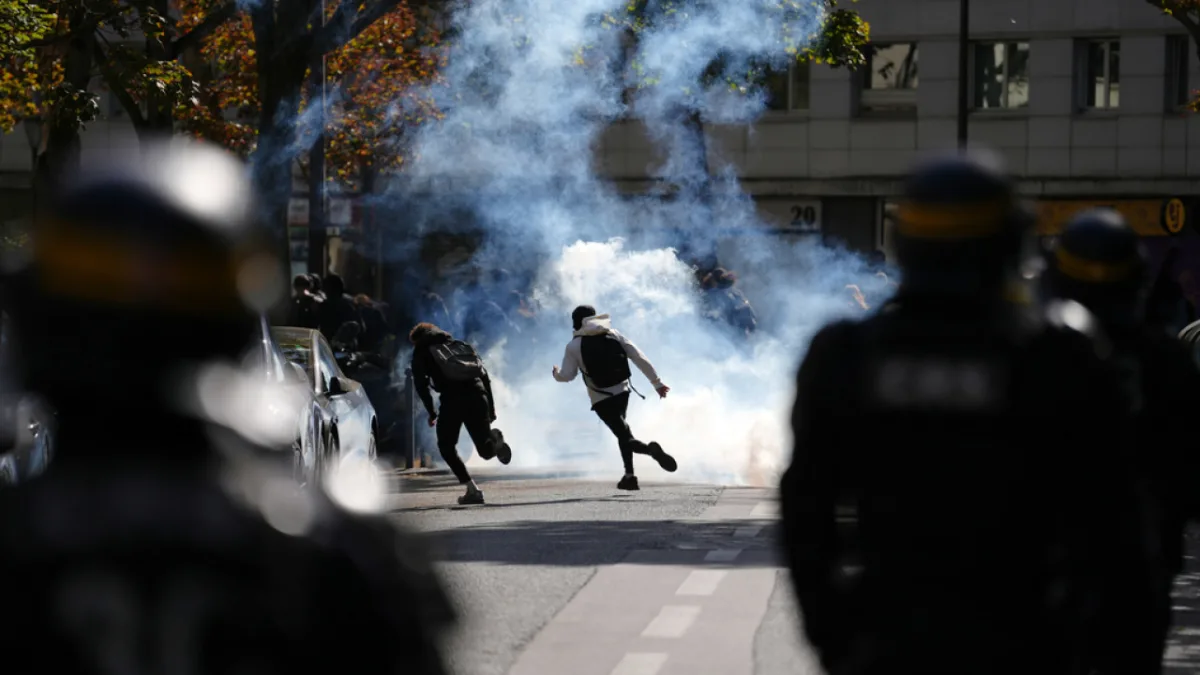 Policemen during a protest against under-resourced schools, in Paris